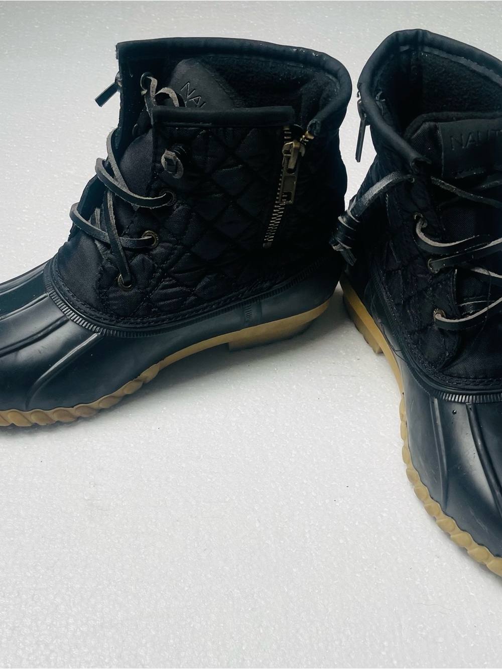 Nautica Black Quilted Lace-Up Duck Boots